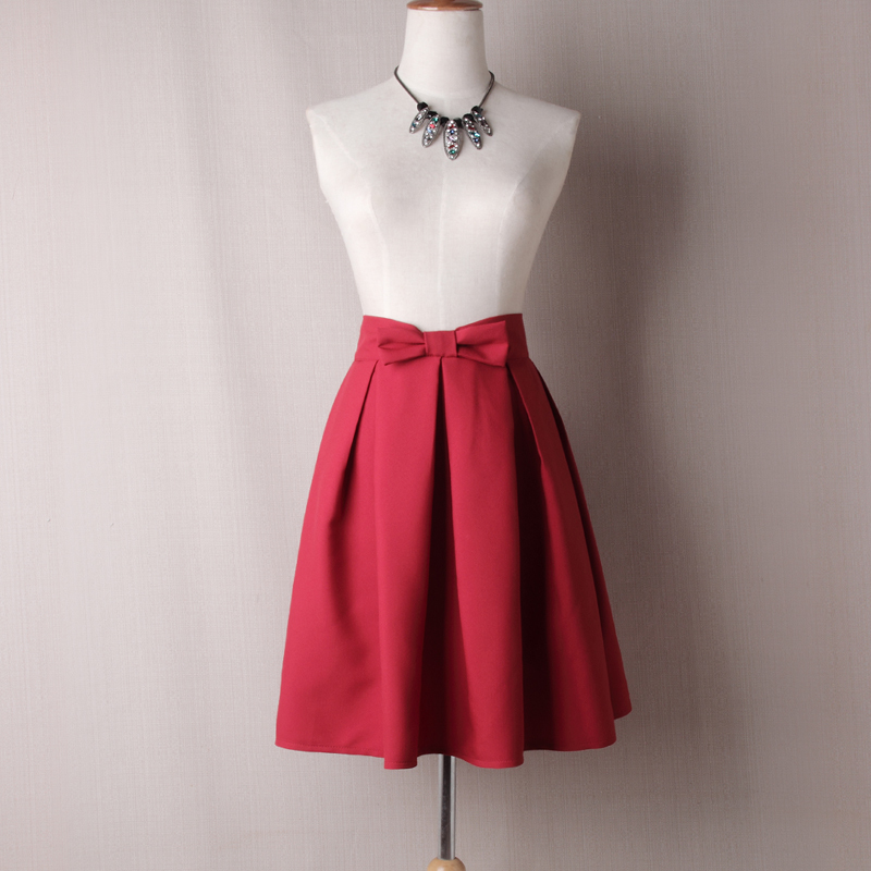 Neophi Causual Bow Pleated Women Skater Skirts Knee Length Winter High Waist Ladies Solid Black Ball Gown Saia S-XXL S8423 210309