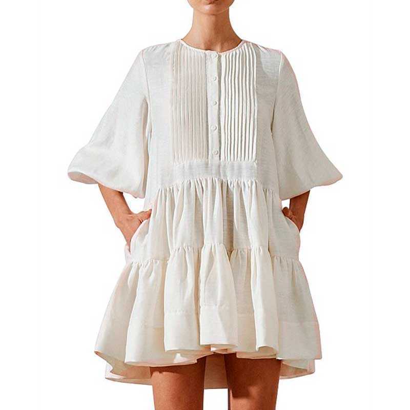 BOHO INSPIRED TIERED pleating women DRESS long sleeve spring autumn dress fashion ladies pockets mini sexy 210706
