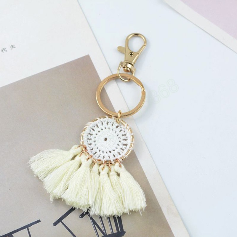 Boho Pompom Tassel Bag Charm Key Chain Fashion Jewelry Solid Color Simple All-match Cellphone Straps Handbag Pendant Key Chain