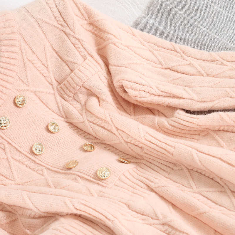 DEAT Women Temperament Slim Knitted Dress Long Sleeve Round Collar High Waist ButtonFashion Spring Autumn MZ970 210709