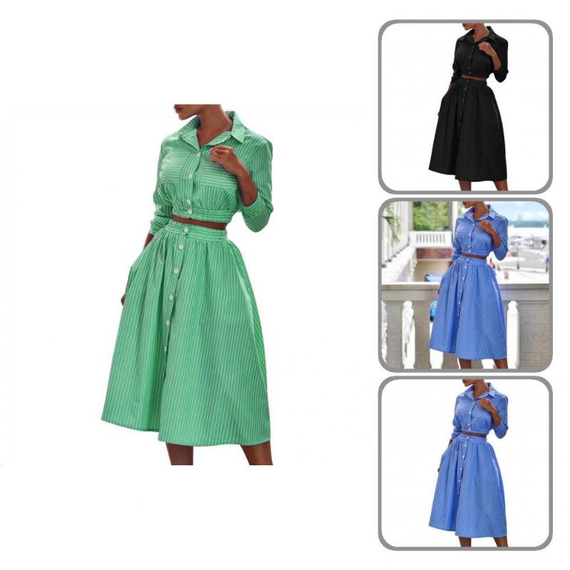 Two Piece Dress Women 1 Set Stylish Turndown Collar Striped Print Crop Top Skirt Elegant Outfit 3/4 Sleeve For Party, Blue
Two Piece Dress Women 1 Set Stylish Turndown Collar Striped Print Crop Top Skirt Elegant Outfit 3/4 Sleeve For Party, Blue