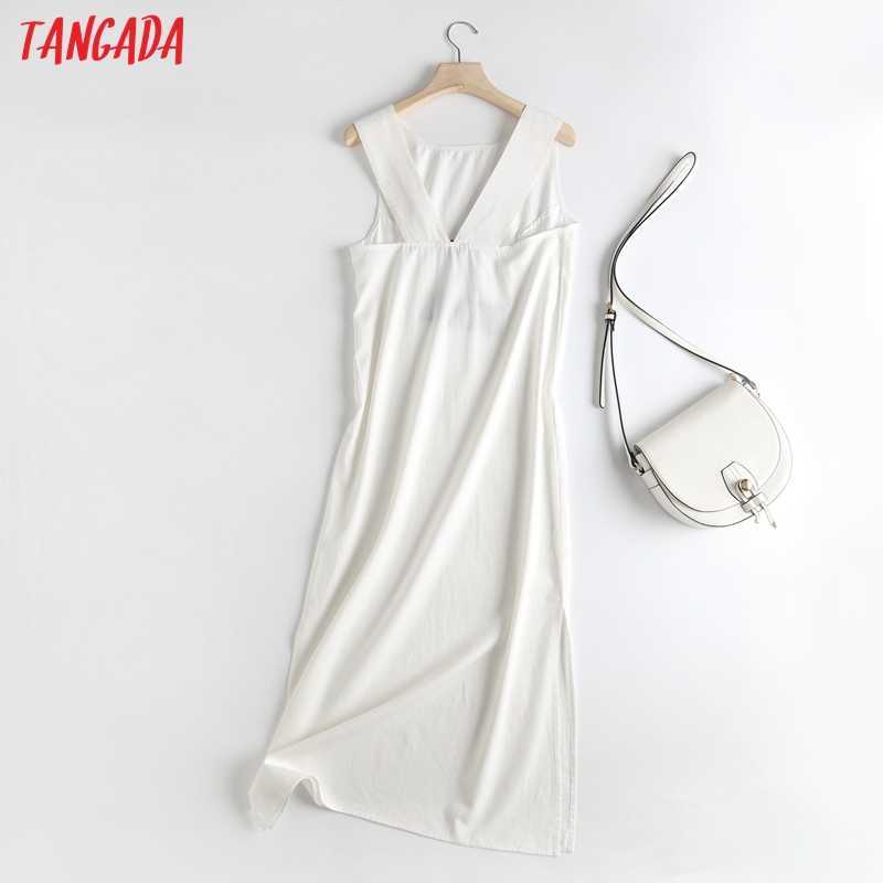 Tangada Women White Backless Midi Dress Sleeveless Fashion Lady Elegant Dresses 6D52 210630