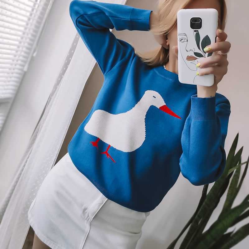 MASTGOU Embroidery Animal Womens Sweater Autumn Winter Highstreet Style Pullover Top Jacquard Knit Christmas Sweaters Pull Femme 211011Z