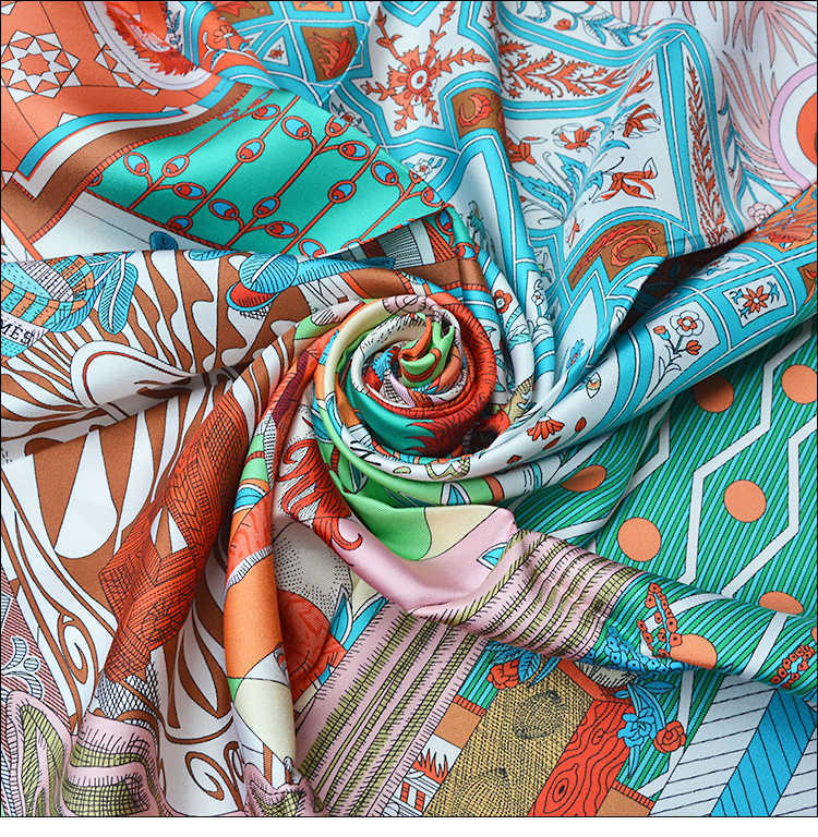 HuaJun 2 Store||Early spring with "La Danse des es" 90 silk scarf, twill printing, anti-wrinkle, handmade stitching 211013