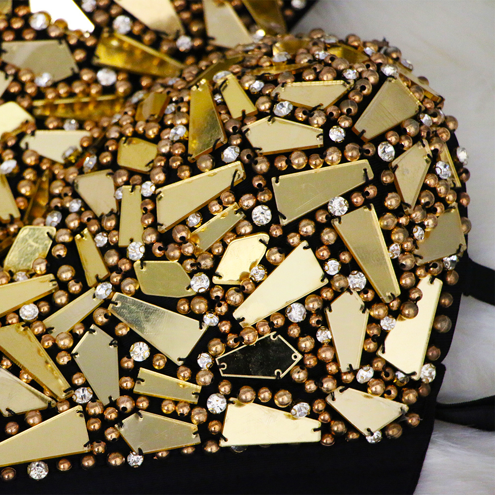 Atoshare Sexy Women Silver Gold Sequin Rhinestone Top Lady Rave Outfit Pearl Glitter Tops Bustier Female Corset Crop Top Strass 210308