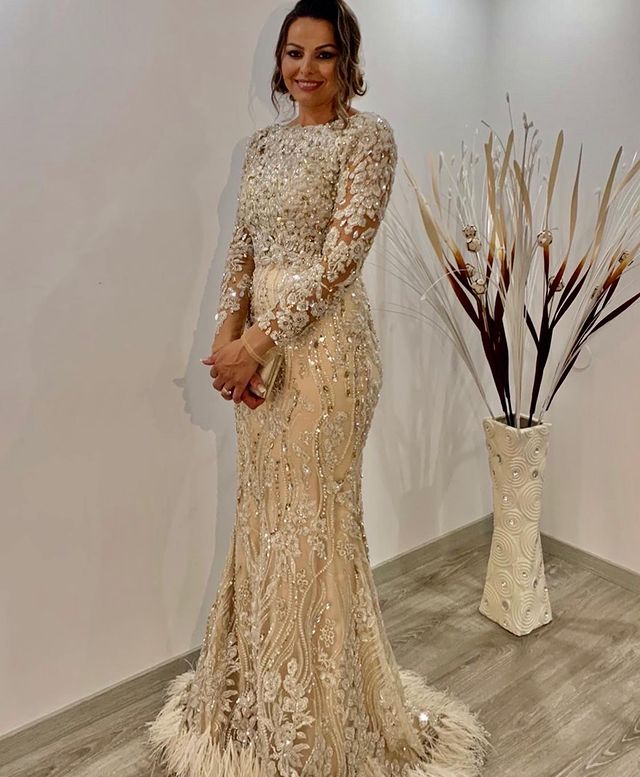 2022 Plus Size Arabic Aso Ebi Mermaid Luxurious Sparkly Prom Dresses Lace Beaded Feather Evening Formal Party Second Reception Gowns Dress ZJ216