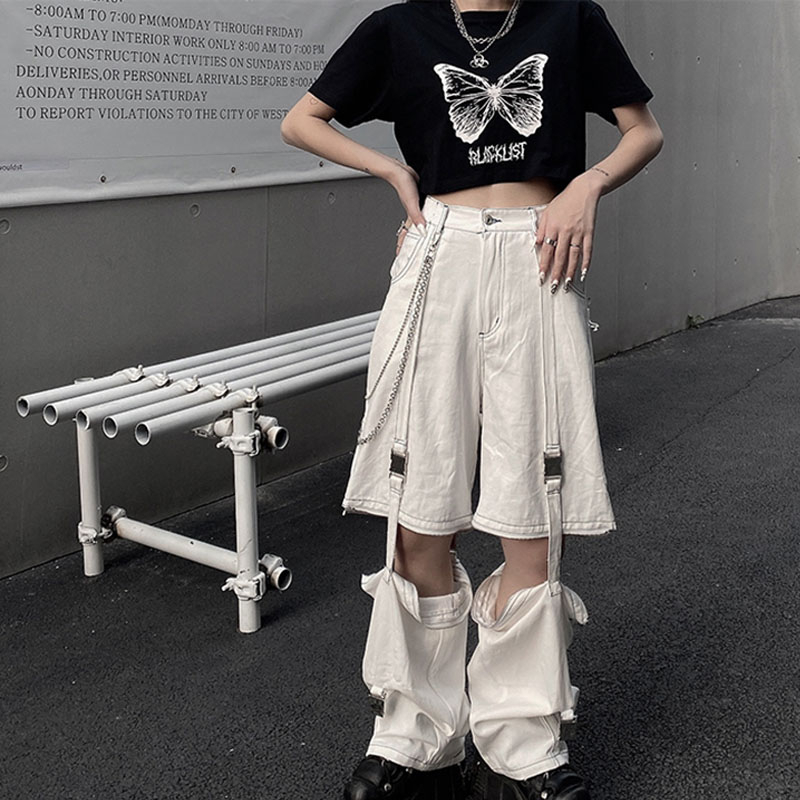 Streetwear Fashion Black jeans Hollow Out Pants Casual Pants Women High Waist Trouser Cargo Trousers KZ614