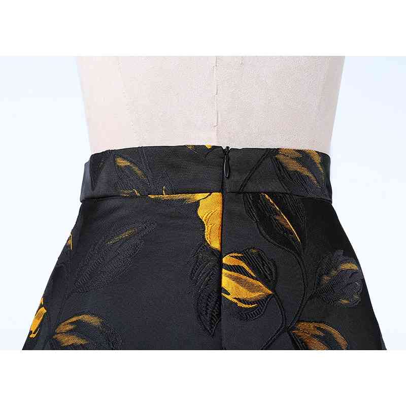 [EAM] High Waist Black Flower Jacquard Temperament Long Half-body Skirt Women Fashion Spring Autumn 1DD3182 210621