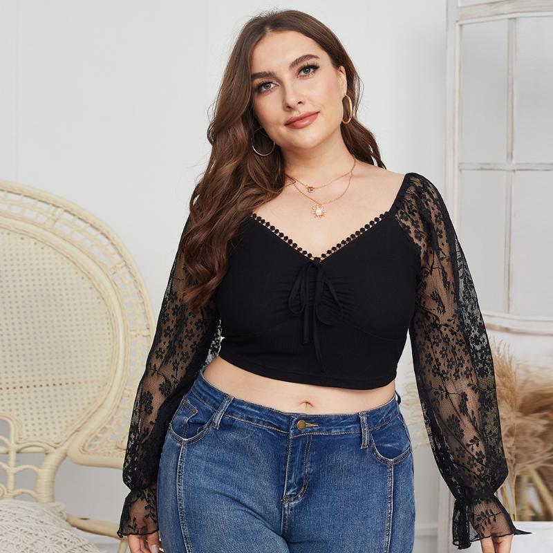 Women's T-Shirt Extra Large Plus Size 2021 Spring Summer Sexy Lace Long-sleeved Short Top Temperament Commuter For Women Black Tops
Women's T-Shirt Extra Large Plus Size 2021 Spring Summer Sexy Lace Long-sleeved Short Top Temperament Commuter For Women Black Tops