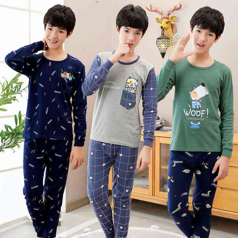 Teenage Girls Pajamas Autumn Long Sleeve Children's Clothing Boys Sleepwear Cotton Pyjamas Sets For Kids 9 10 12 14 16 Years 211105