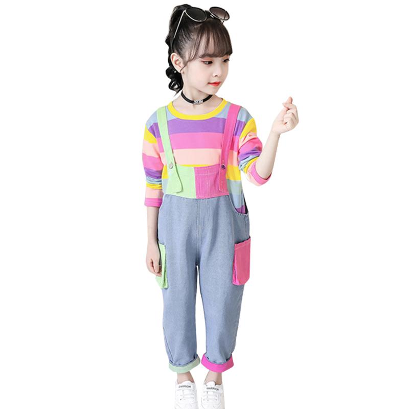 Clothing Sets Big Girls Clothes Set Rainbow Striped Girl Tshirt + Jumpsuit For Casual Style Childrens, White
Clothing Sets Big Girls Clothes Set Rainbow Striped Girl Tshirt + Jumpsuit For Casual Style Childrens, White
