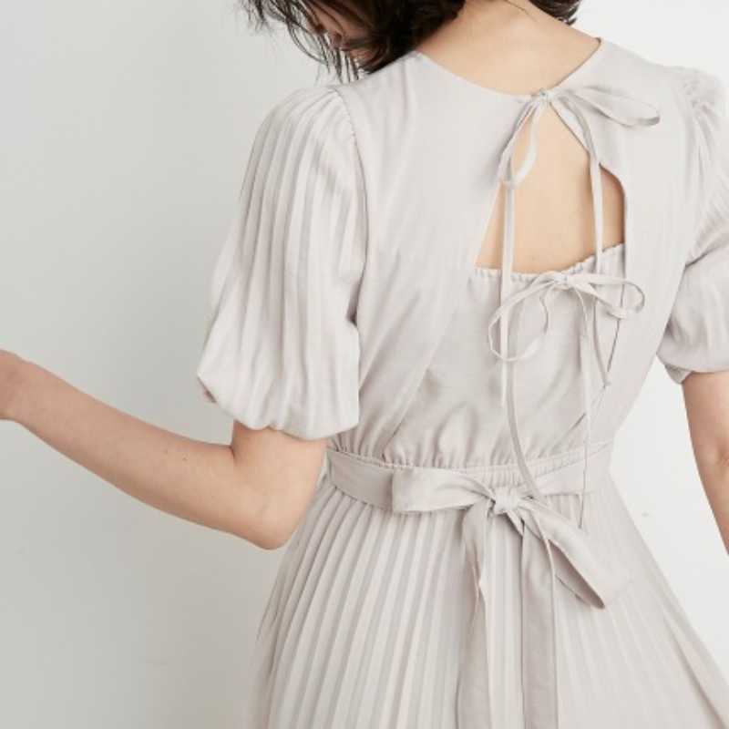 Elegant O Neck Loose Femme Robe Back Bandage Short Sleeve Japan Style Women Dress Slim Waist Casual A Line Vestido De Mujer 210525