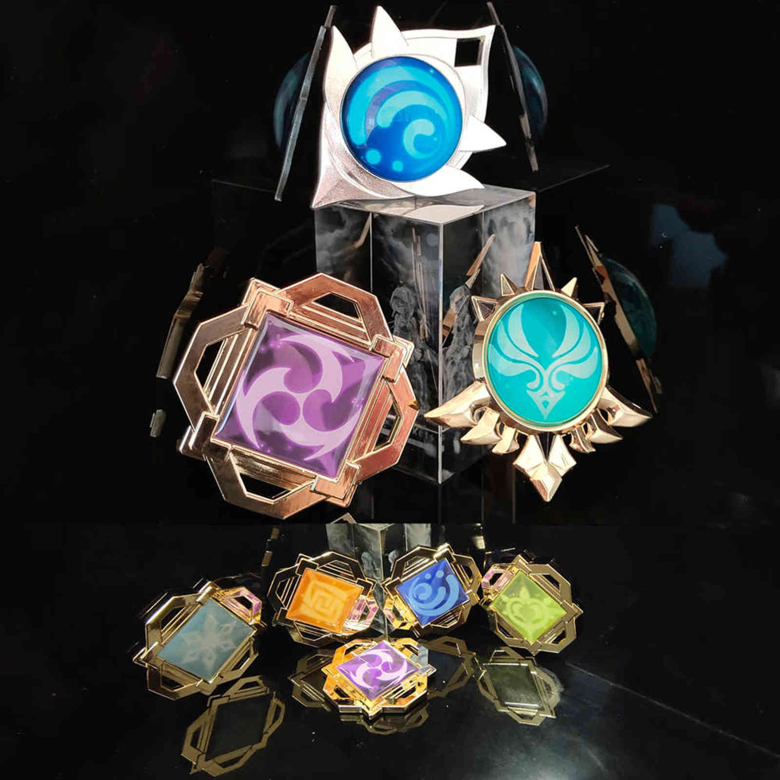 Genshin Impact Eyes Of God Metal KeyChains Trinket Mondstadt Liyue Harbor Anime Accessories Bag Pendant Key Chains High Quality H1126