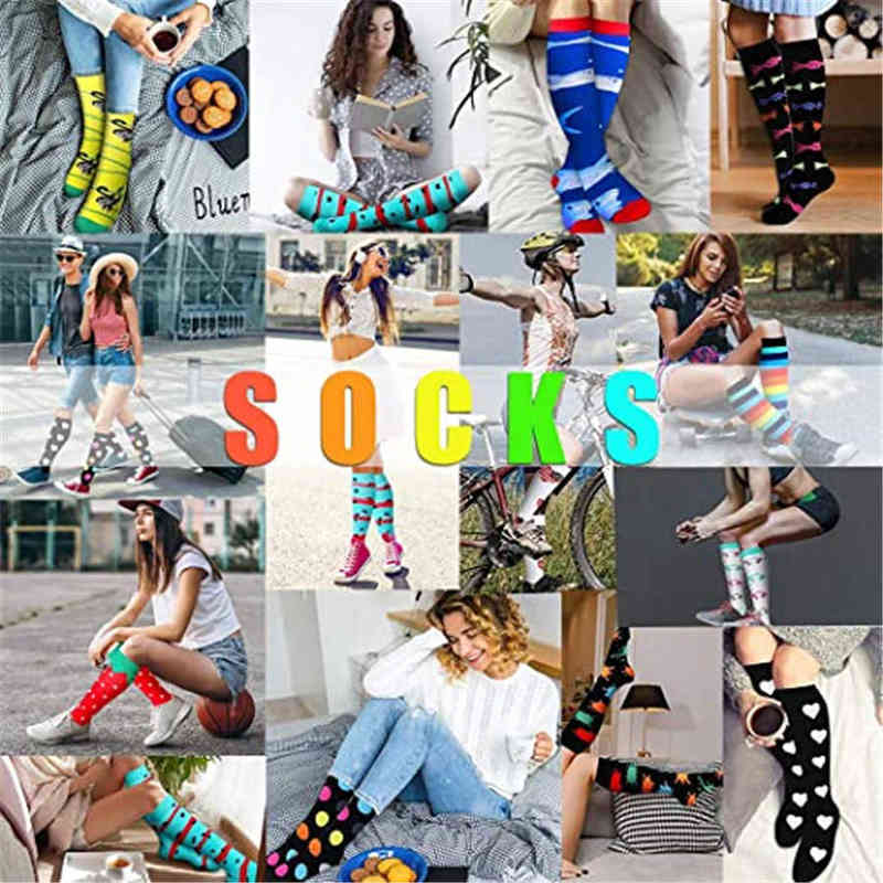 3/5/6/7/8 Pairs Lot Pack Women Men Compression Socks Stockings Elastic Sports Beautiful Leg Running Nurse Climbing Cycling Socks 220105