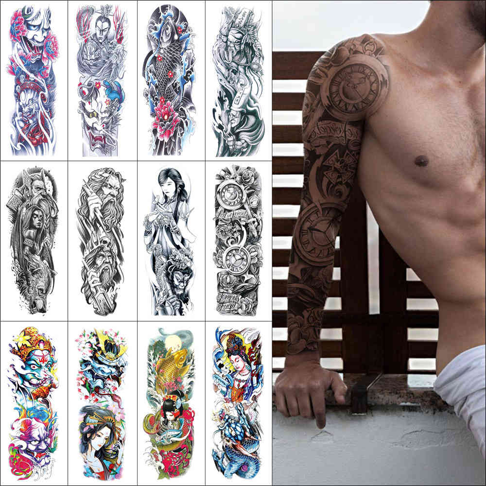 Temporary waterproof tattoo sticker Bodhisattva fish flower demon clock dragon Full arm fake tattoos Large size for men women
Temporary waterproof tattoo sticker Bodhisattva fish flower demon clock dragon Full arm fake tattoos Large size for men women