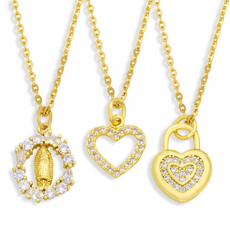 Pendant Necklaces EYIKA Fashion Romantic Heart Lock Moon Small Necklace Gold Long Chain Zircon Virgin Mary Colar Party Wedding Jewelry
Pendant Necklaces EYIKA Fashion Romantic Heart Lock Moon Small Necklace Gold Long Chain Zircon Virgin Mary Colar Party Wedding Jewelry
