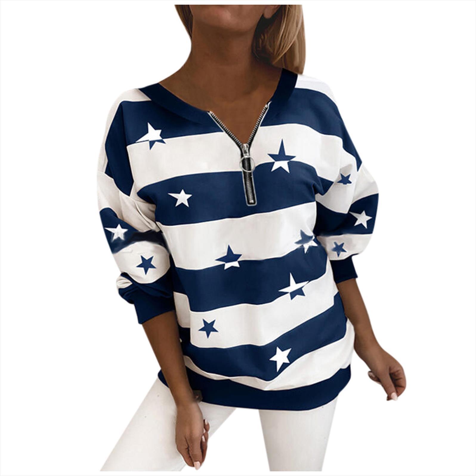 autumn striped long sleeve women blouses round neck zipper stripe stars loosehoodies tunic, White
autumn striped long sleeve women blouses round neck zipper stripe stars loosehoodies tunic, White