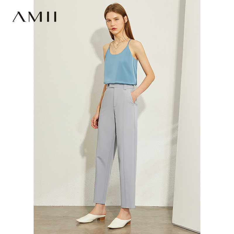 Minimalism Spring Summer Solid Chiffon Causal Women Pants Fashion High Waist Straight Ankel-length Female 12030172 210527