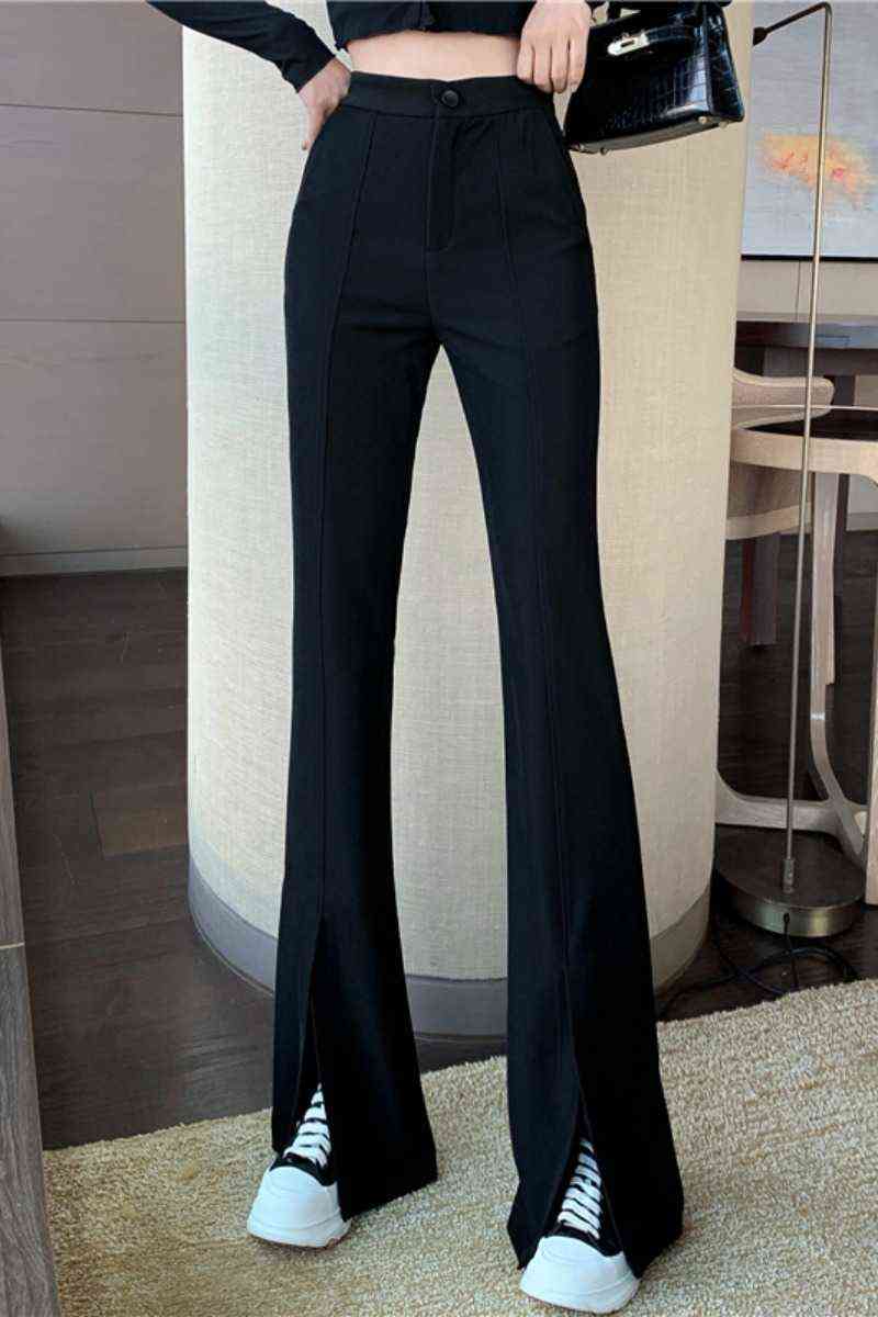 High Waist Pants Women Trousers Casual Office Lady Front Slit Elastic Waist Pencil Trousers Sexy Ladies Skinny Pants Workwear 211112wtt
