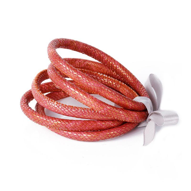 Charm Bracelets 5Pcs Bohemia Glitter Jelly Bangle Bracelet Set Bowtie PU Leather Hoop 45BC