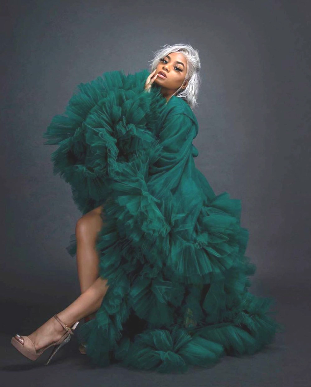 Green Bridal Tulle Maternity Sleepwear Wedding Anniversary Robes Pregnancy Lady Art Photography Dress Custom Made Long Sleeve Party Evening Gowns