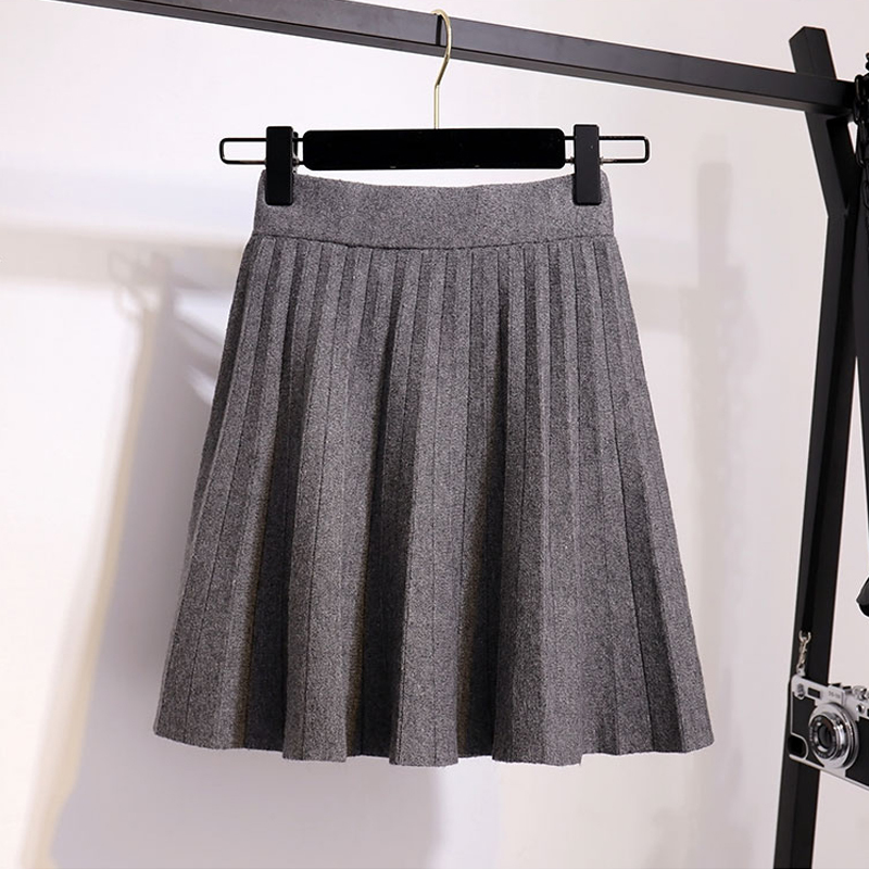 Surmiitro Knitted Pleated Mini Skirts Women Autumn Winter Casual Ladies Elastic High Waist Korean A Line Skirt Female 210306