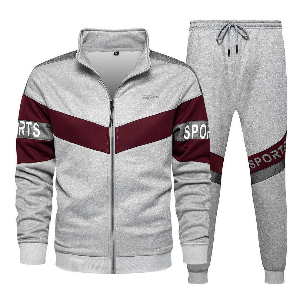 Fashion Mens Spring Tracksuit Hooded Polyester Sweatshirt Men Long Sleeve Splicing Zipper Fitness Sporting Jacket + Pants Sets 210603