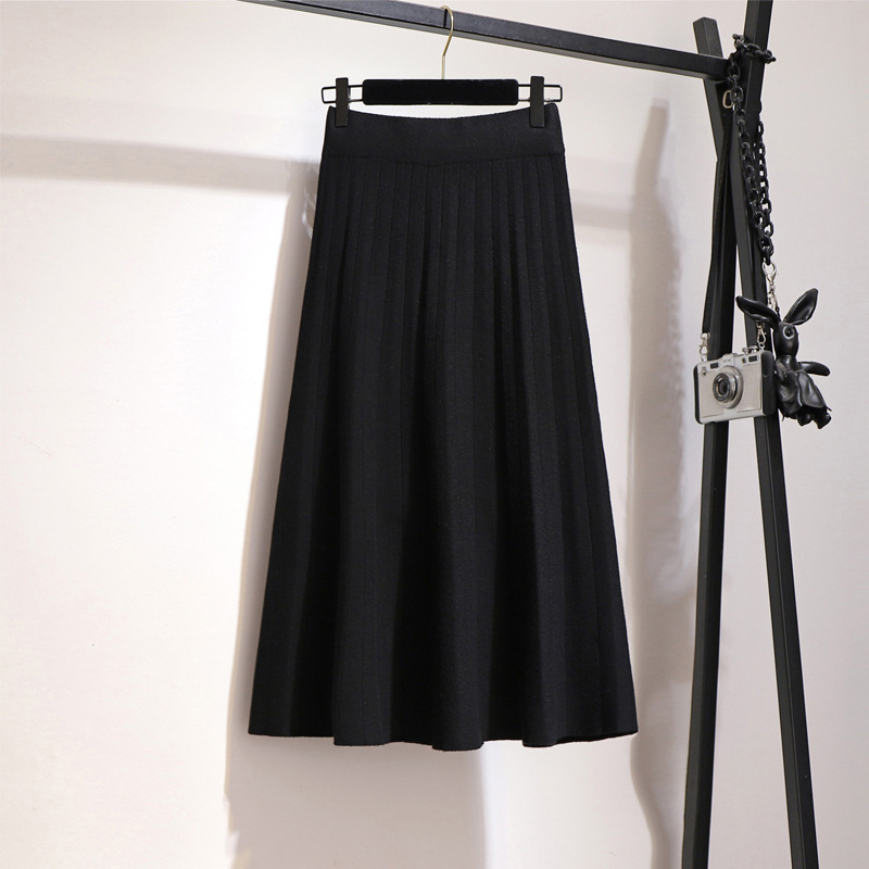 SURMIITRO Knitted Midi Pleated Skirt Women For Autumn Winter 2021 Korean Ladies High Waist White Black Pleated Skirt Female 210309