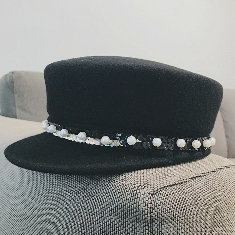 2021 New Women Winter Flat Top Wool Felt Sequins Pearl Decoration Street Visor Cadet Cap Ladies Military Hat Adjustable Qcla, Black
2021 New Women Winter Flat Top Wool Felt Sequins Pearl Decoration Street Visor Cadet Cap Ladies Military Hat Adjustable Qcla, Black