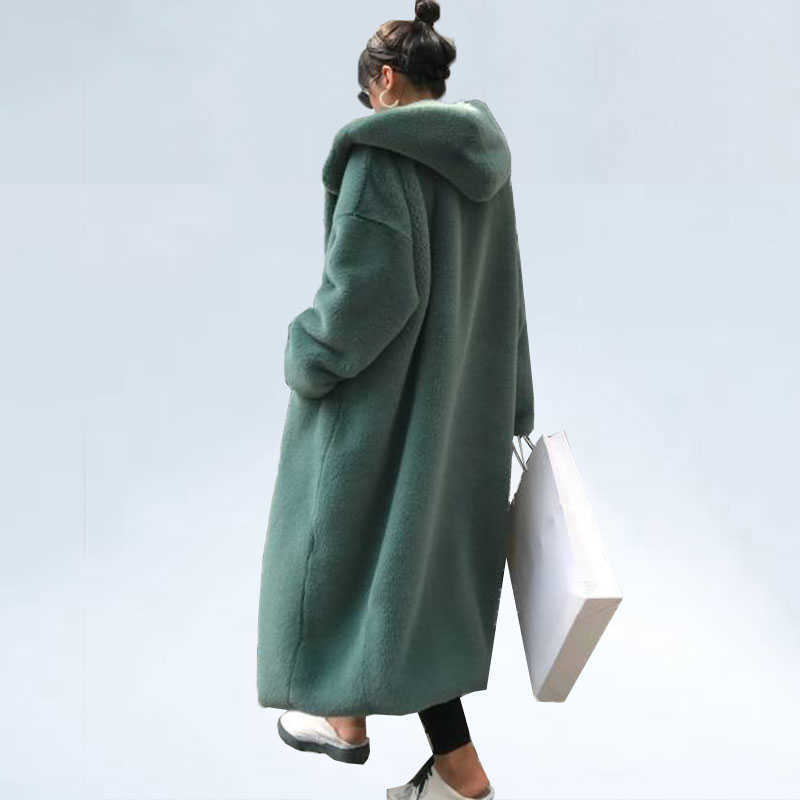 Oversize Hooded Faux Fur Coat Winter jacket Women Fashion Long Parka Thick Warm winter coat women Female Loose Faux Fur jackets 210910