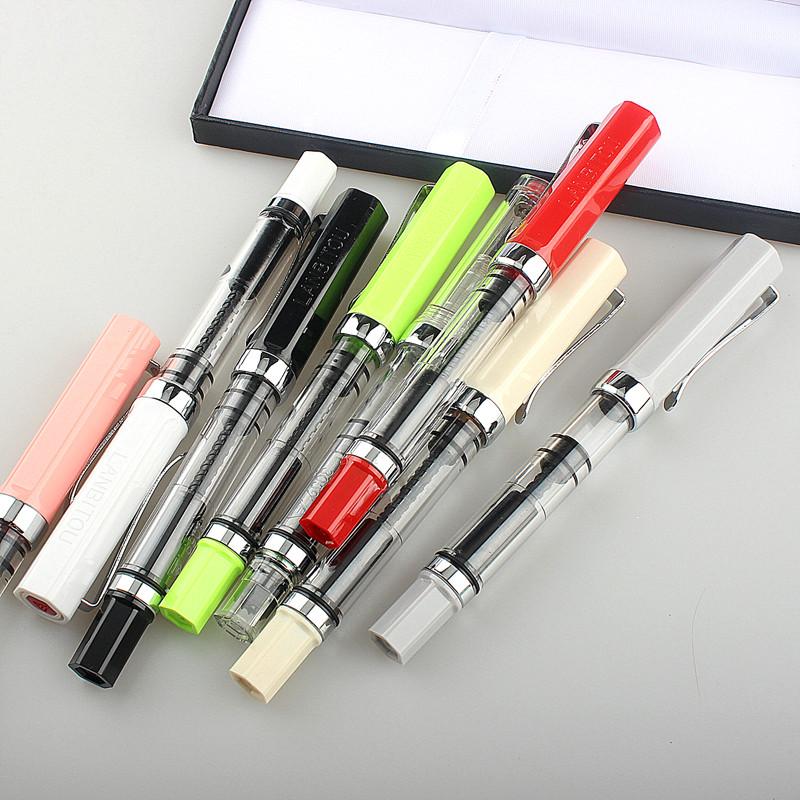 

Fountain Pens 9pcs/ Lanbitou Transparent Pen F/EF Hooded Nib Piston Filler Ink For Student Stationery School Supplies, Red