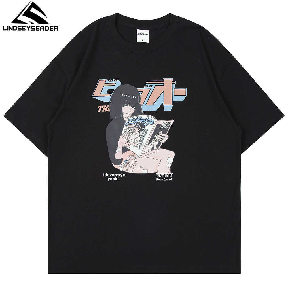LINDSEY SEADER Men's Oversize Hip Hop T-Shirt Funny Anime Girl Print T Shirt Short Sleeve Tshirt Harajuku Cotton Casual Tops Tee 210629