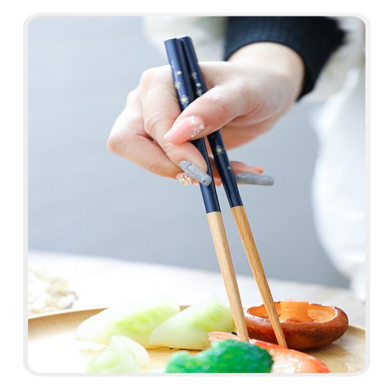 Chopsticks 5 Pairs Of Japanese-style Small Floral Wooden Heat Transfer Pointed Sushi Tableware Kitchen