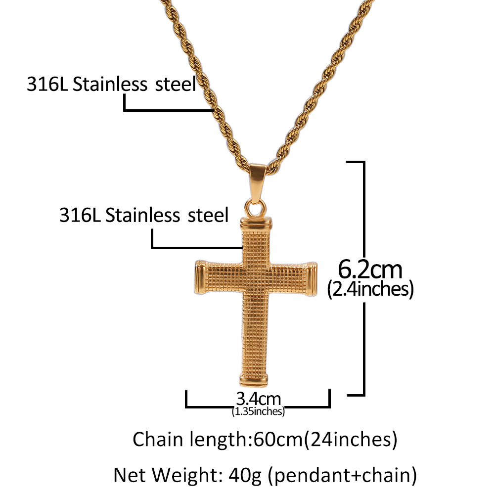 Hip Hop Stainless Steel Pendant Necklace Shining 18K Real Gold Plated Religious Jewelry Party Gift for Men