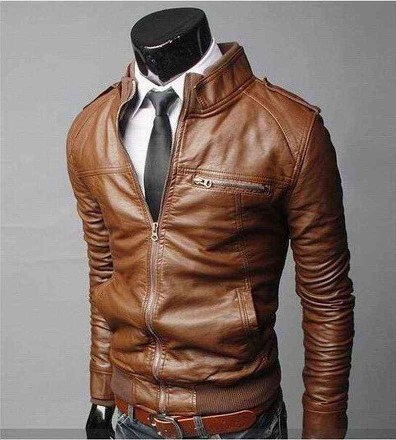 ZOGAA Spring Men PU Leather Jacket Motorcycle Vintage Leather Coat Men Biker Zipper Pocket PU Leather Jacket Stand Collar Jacket 211111