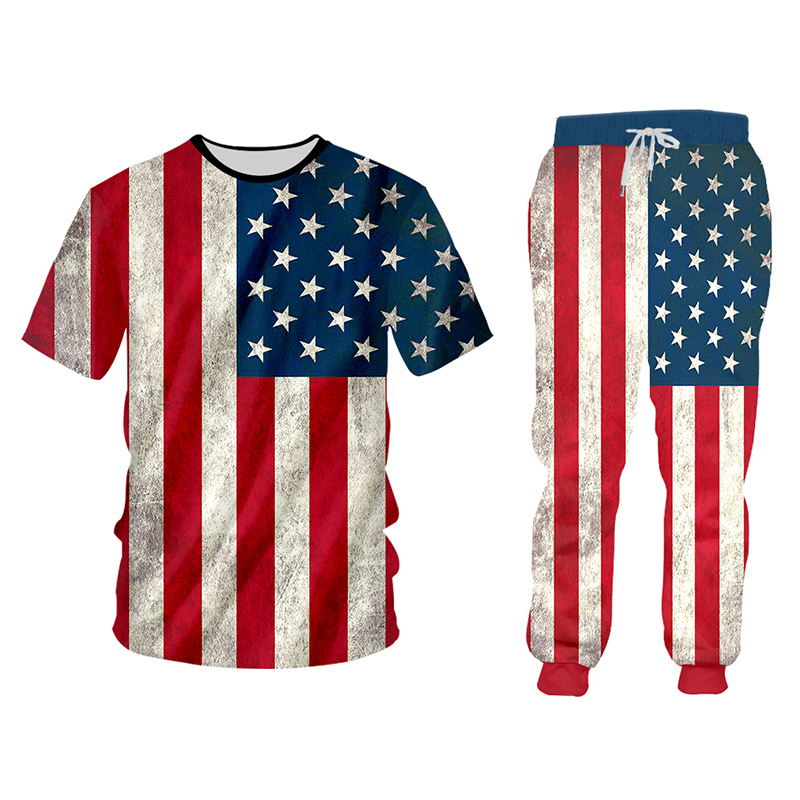 UJWI Novelty Harajuku 3d American Flag Suit Stars Stripes Print Pants And ZIP hoodie 2 Piece Set Men/women Jogger 201210
