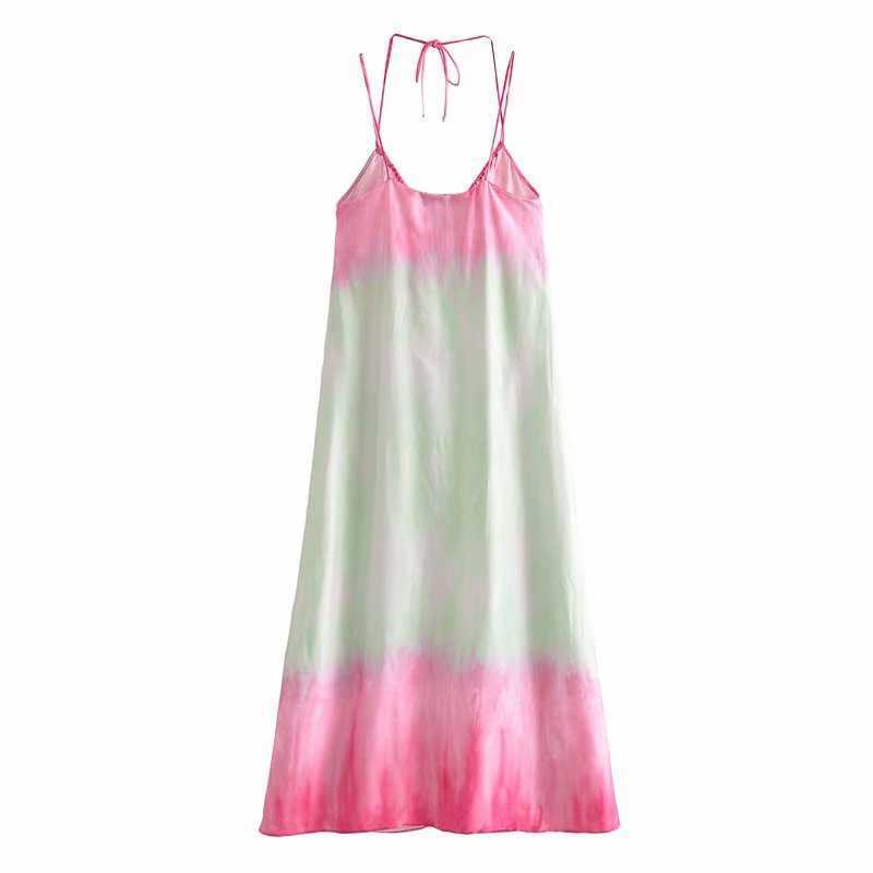 Summer Women Tie dye Camisole Halter Dress elegant Casual Fashion Chic Lady Straps Woman Long Sling Dress 210709