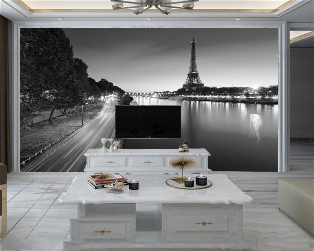 Custom 3d Wallcovering Wallpaper 3D Paris Tower Simple Black and White Landscape Painting Home Decor Classic Mural Wallpaper