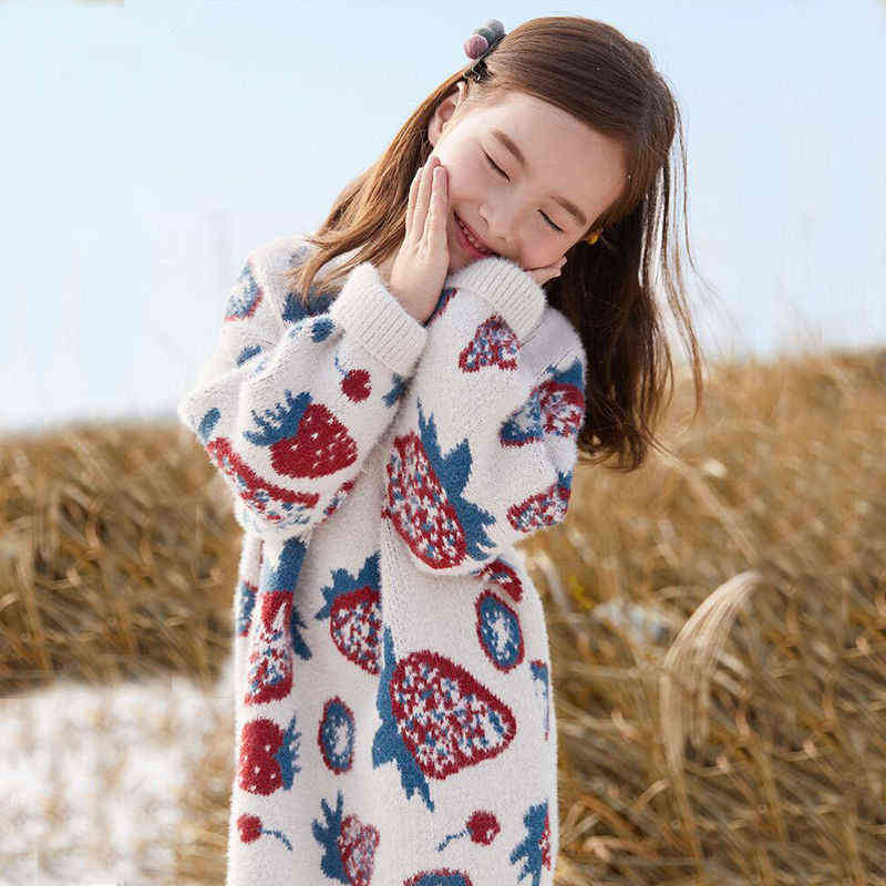 fall Winter Children Clothing Girls long Sweater Kids Knitted Sweaters Cute Outerwear Baby Girl Pullovers Age 2-12 years 211104