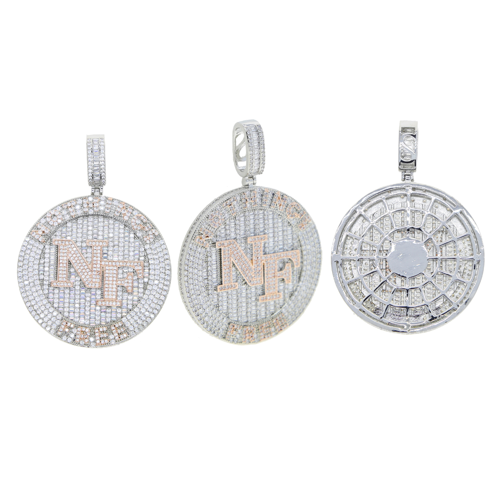 Iced out hip hop letter Nothing's Free NF pendant Necklacs with Full white Cubic zircon paved gold rose color punk styles Women Men punk jewelry 