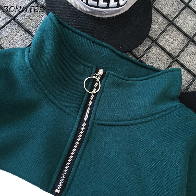 Hoodies Women Patchwork Stand Trendy Hip Hop Loose Korean All-match Sweatshirt Plus Velvet Zippers Ulzzang Womens Long Sleeve T200407