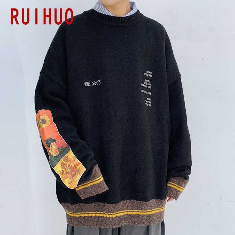 RUIHUO Knitted Winter Sweater Men Clothing Harajuku Sweaters Pullover Men Sweater Fashion Mens Clothes M-3XL 211018