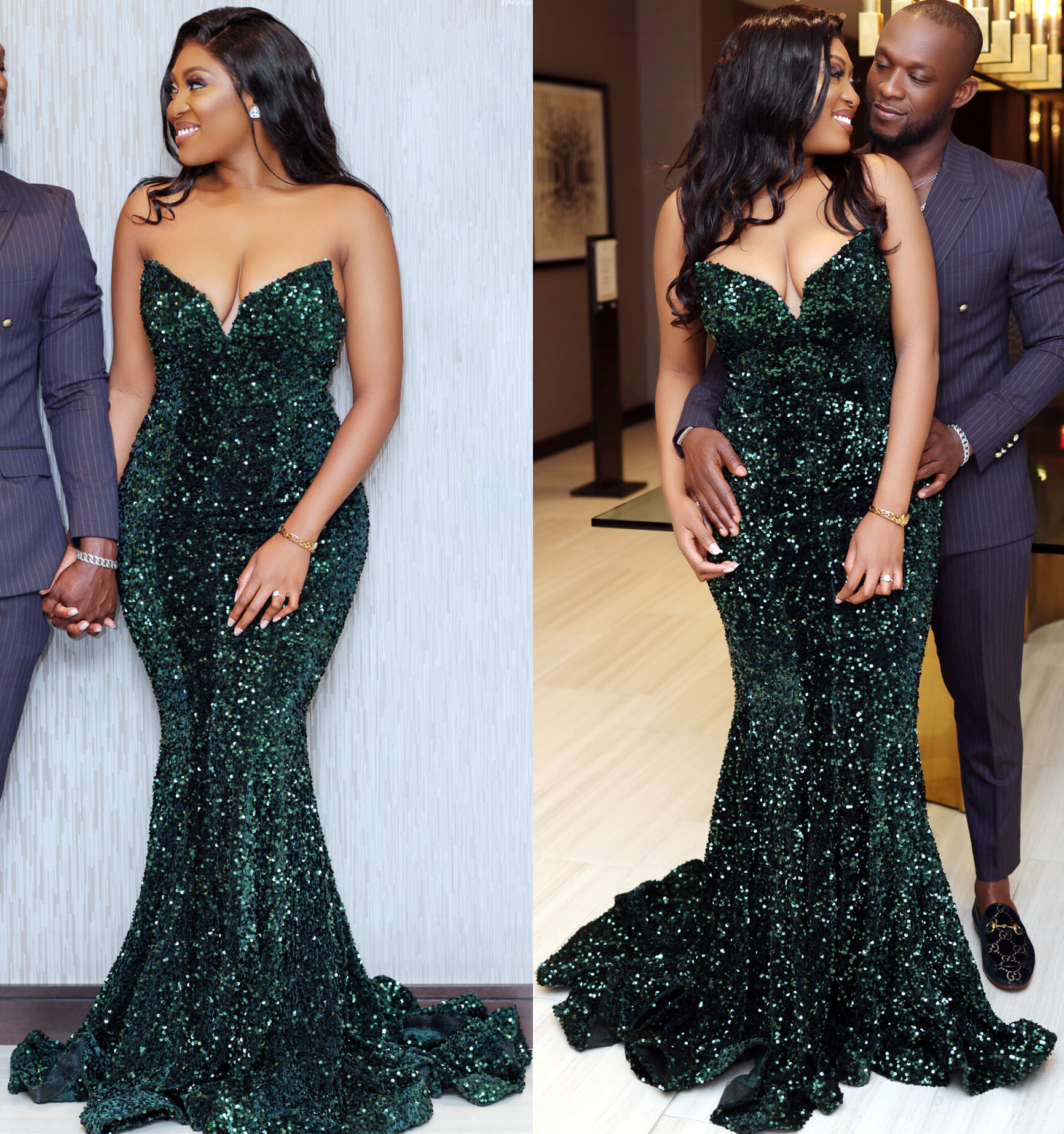 2021 Plus Size Arabic Aso Ebi Dark Green Mermaid Prom Dresses Sweetheart Sequined Sparkly Evening Formal Party Second Reception Bridesmaid Gowns Dress