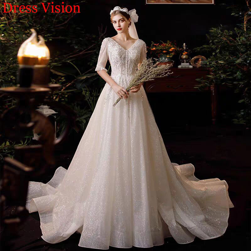 2021 V-neck Wedding Marie Half Sleeve Vestido Noiva Party Gowns A-line Robe De Mariage Sweep Train A86t, Same as image
2021 V-neck Wedding Marie Half Sleeve Vestido Noiva Party Gowns A-line Robe De Mariage Sweep Train A86t, Same as image