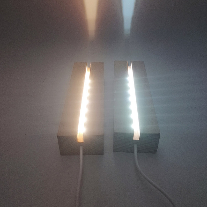 5mm Rectangle LED Lights Display Base Wooden Light Bases Stand Lasers Crystal Glass Night Lighting holder Resin Art Ornament