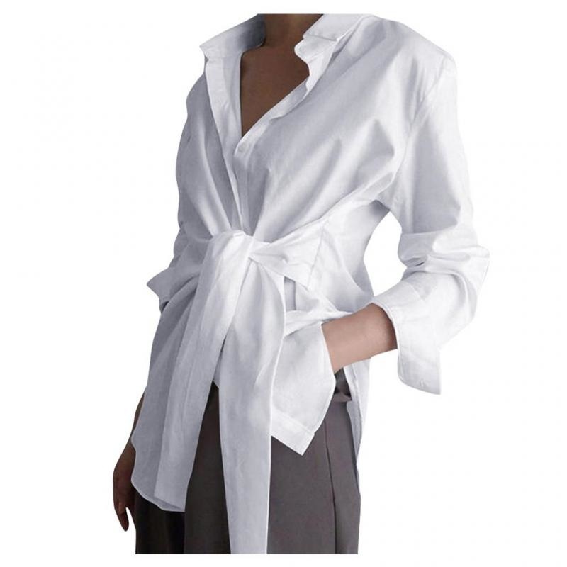 Women Blouse Long Sleeve Loose Shirts Bandage White Irregular Ladies Tops Plus Size Spring Autumn 210524