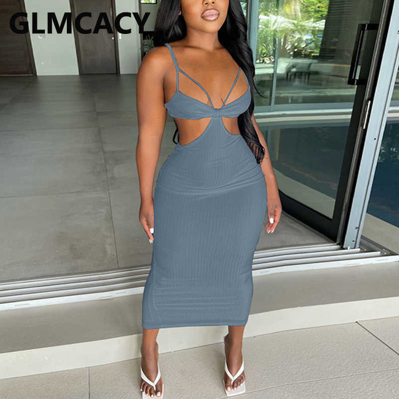 Spaghetti Strap Backless Slim Bodycon Dress Elegant Evening Party Dress 210702