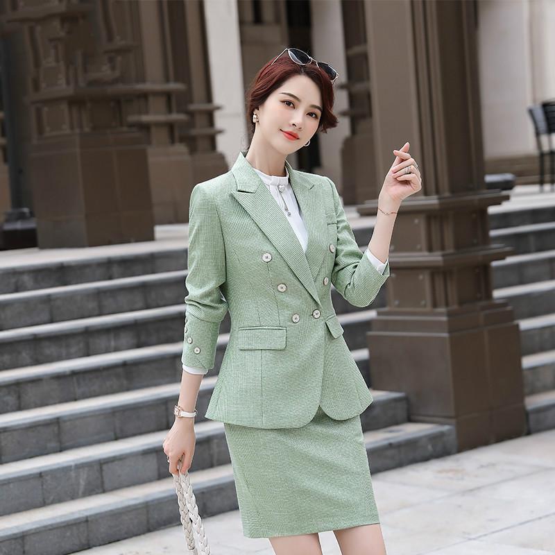 S-4XL Plus Size Professional Women's Suit 2021 New Autumn and Winter Temperament Slim Double Row Women's Jacket Slim Trousers