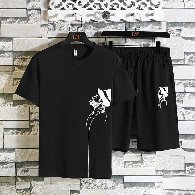 Summer Men's Sets Tracksuit Sportswear Track Suits Male Sweatsuit Short Sleeves T shirt Fashion Leisure 2 Piece Set 7XL 8XL 210603