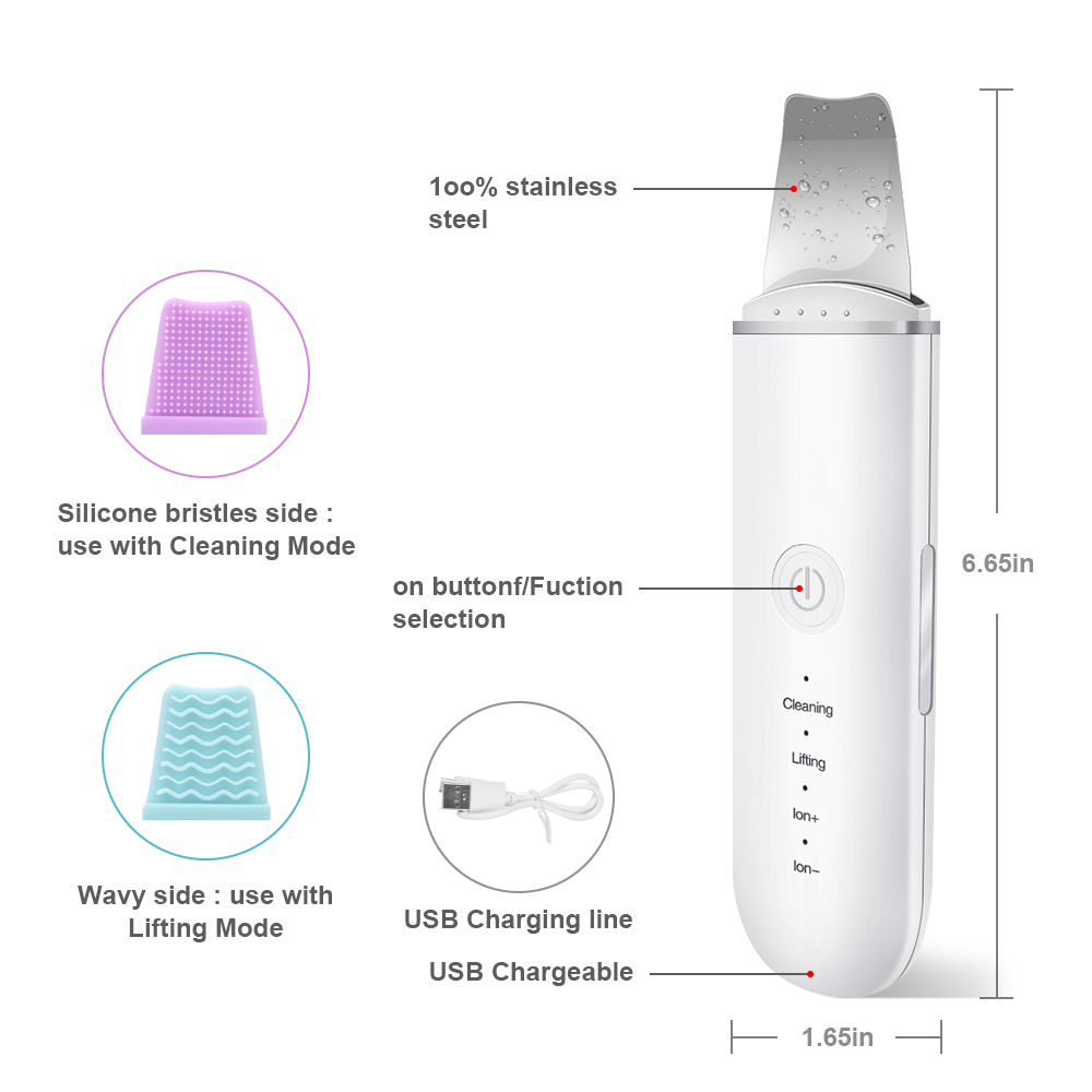 Ultrasonic Skin Scrubber Blackhead Remover Face Scrubber Cleanser Facial Pore Cleaner Face Lifting USB Face Skin Scraper Peeling 210304